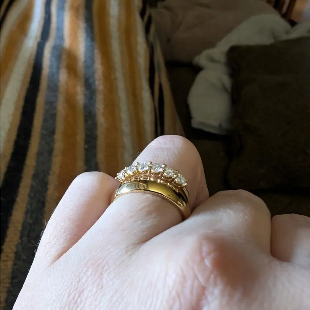14K Gold 3mm Band Ring Dainty Women Stackable Pinky Stainless Steel Stamped